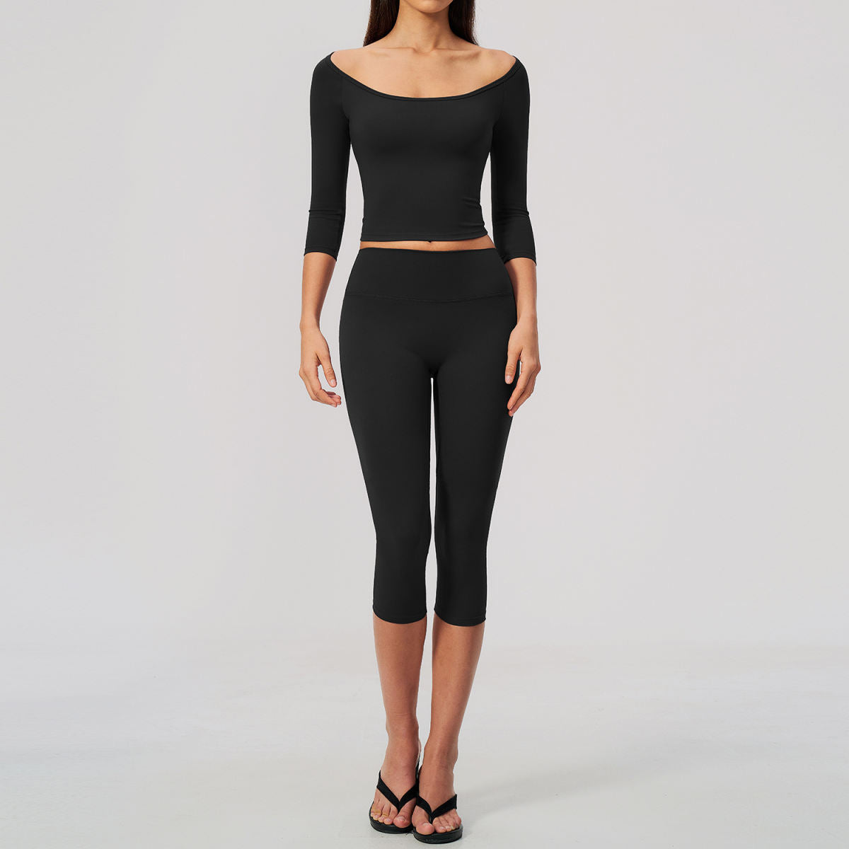 Yoga Suit Set Figure-flattering Waist-cinching Three-quarter Sleeves High-waisted