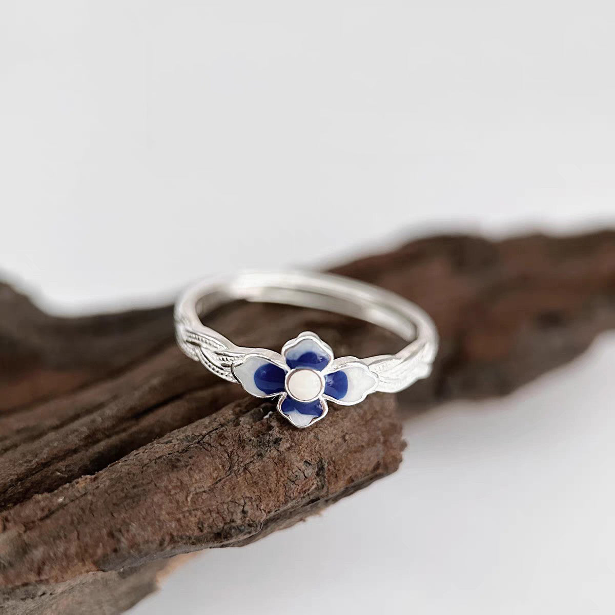 1pc 999 Sterling Silver Enamel Flower Open Ring, Fresh Chinese Style, Perfect For Daily Wear & Valentine's Day Gift