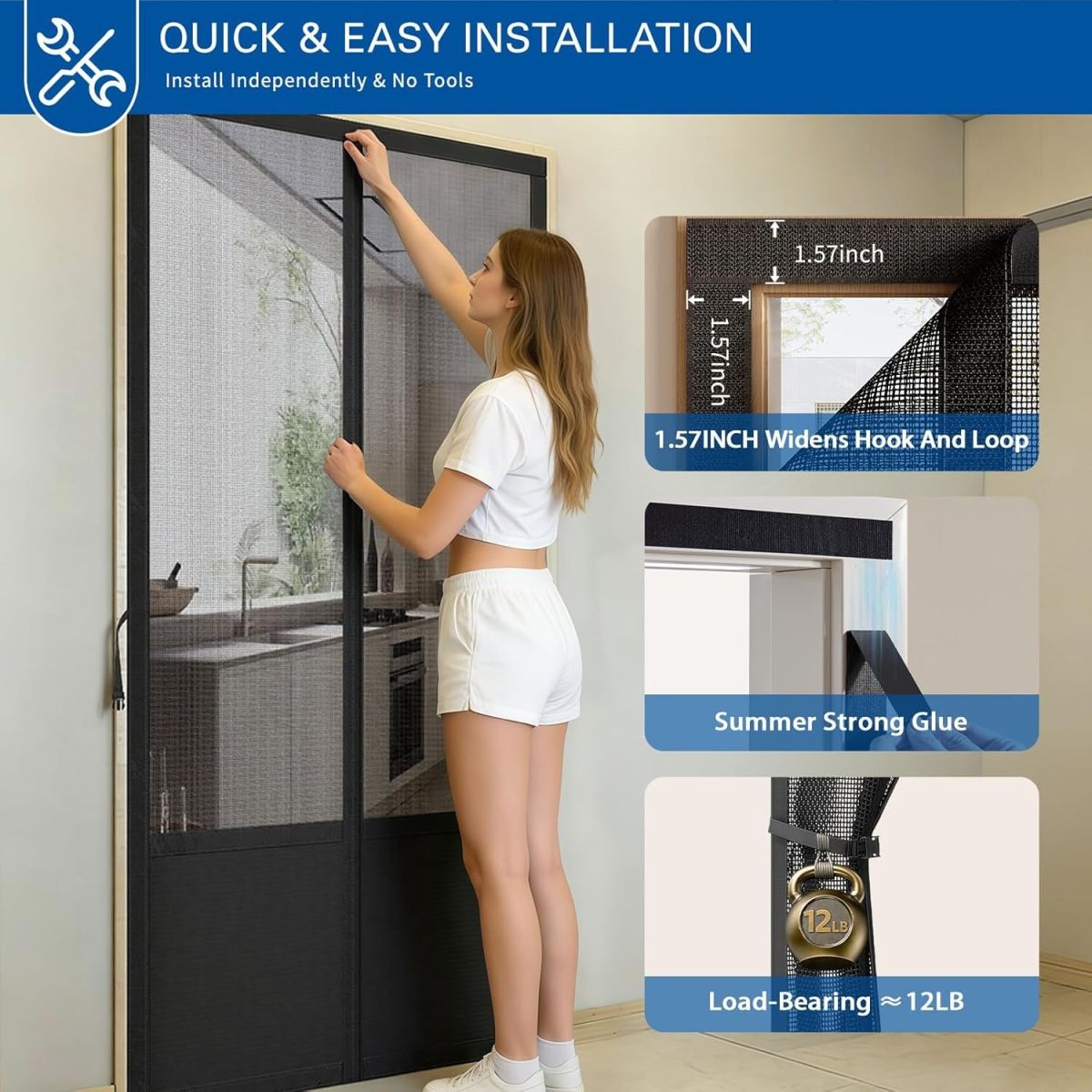 Magnetic Mesh Door Screen, No Drilling Required, Anti-Mosquito Dustproof, Automatic Closure, Pet Friendly, Ideal For Living Room Balcony