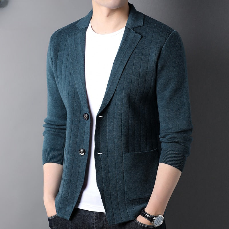 Mens Wool Knit Suit Jacket Korean-Style Trendy Sweater