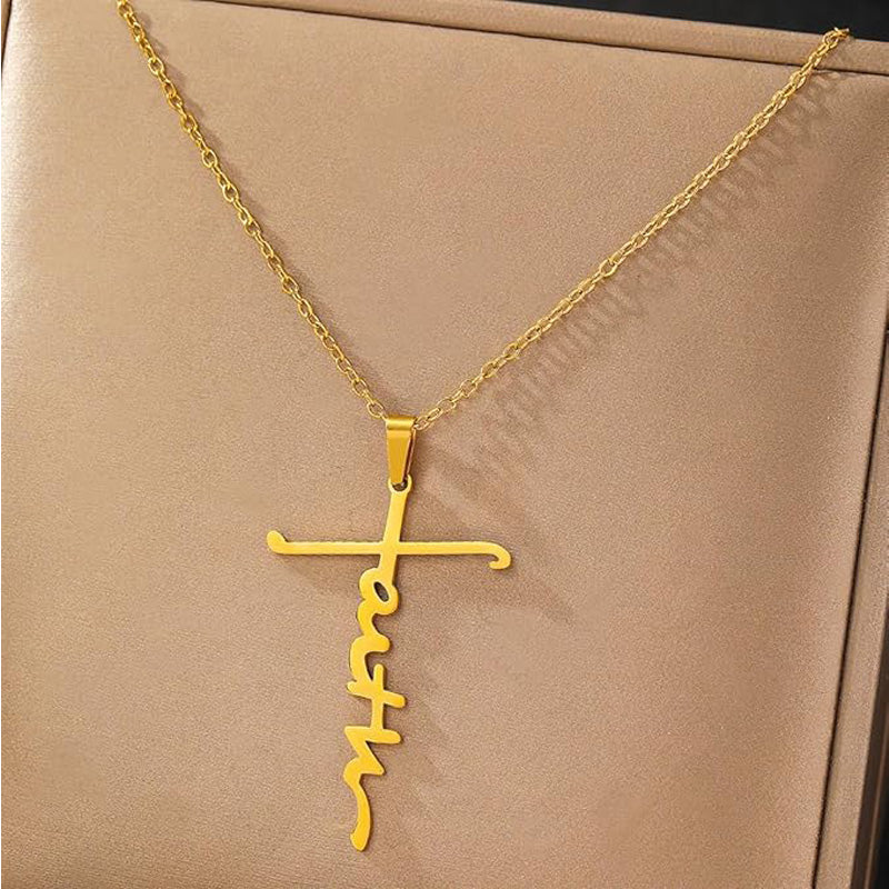 4PCS Faith Necklace For Women Christian Cross Faith Word Church Prayer Religious Pendant Necklace Christian Religious Jewelry Gift,2 Gold 2 Silver