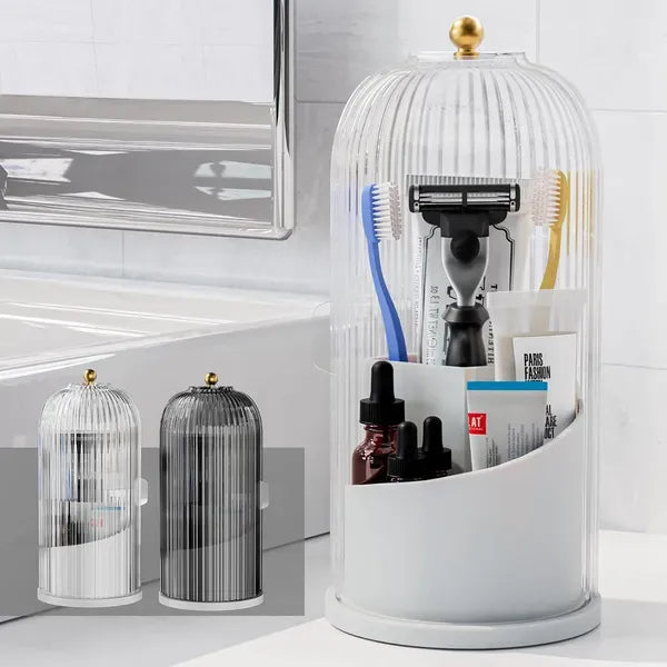 Toothbrush Holder With Sliding Cover, Suitable For Bathroom Counter Storage, Toothbrush And Toothpaste Holder, Suitable For Bathroom Dressing Table Makeup Brush Holder - White