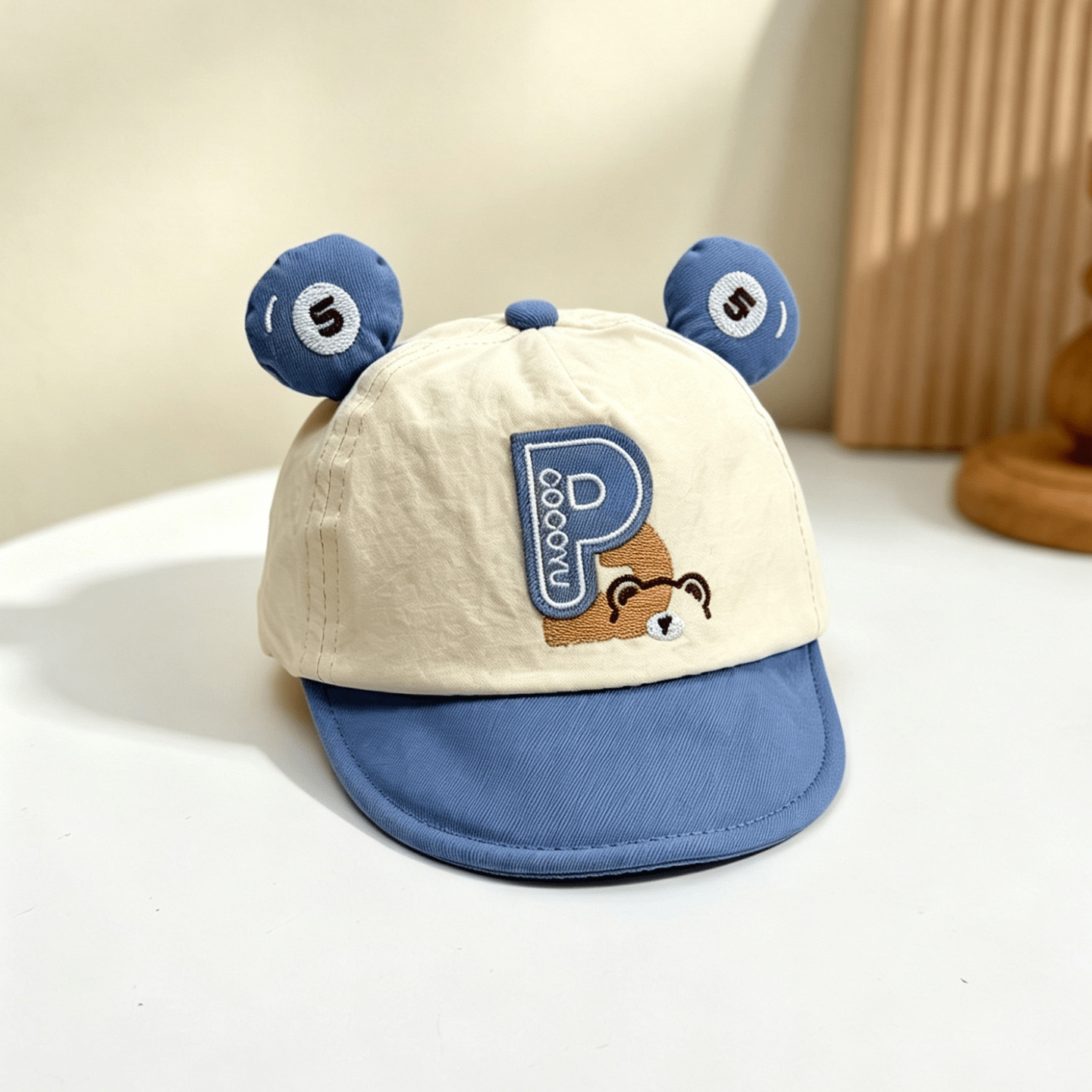 Korean-style Patchwork Bear Ear Soft Brim Baseball Cap With Embroidered Letters, Lightweight, Breathable, Versatile And Stylish