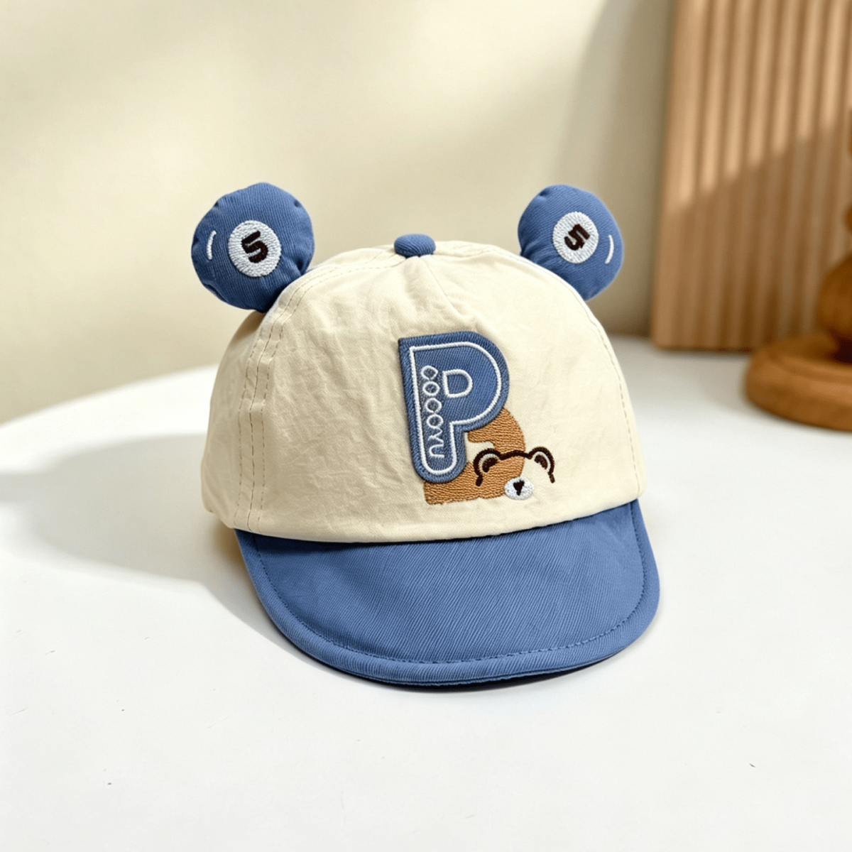 Korean-style Patchwork Bear Ear Soft Brim Baseball Cap With Embroidered Letters, Lightweight, Breathable, Versatile And Stylish