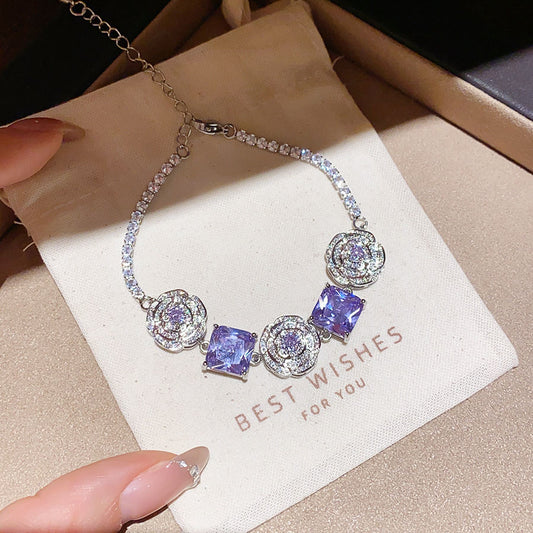Frosted Blue Zirconia Bangle Ins Korean Style Bracelet Elegant Versatile Fashion Hand Jewelry