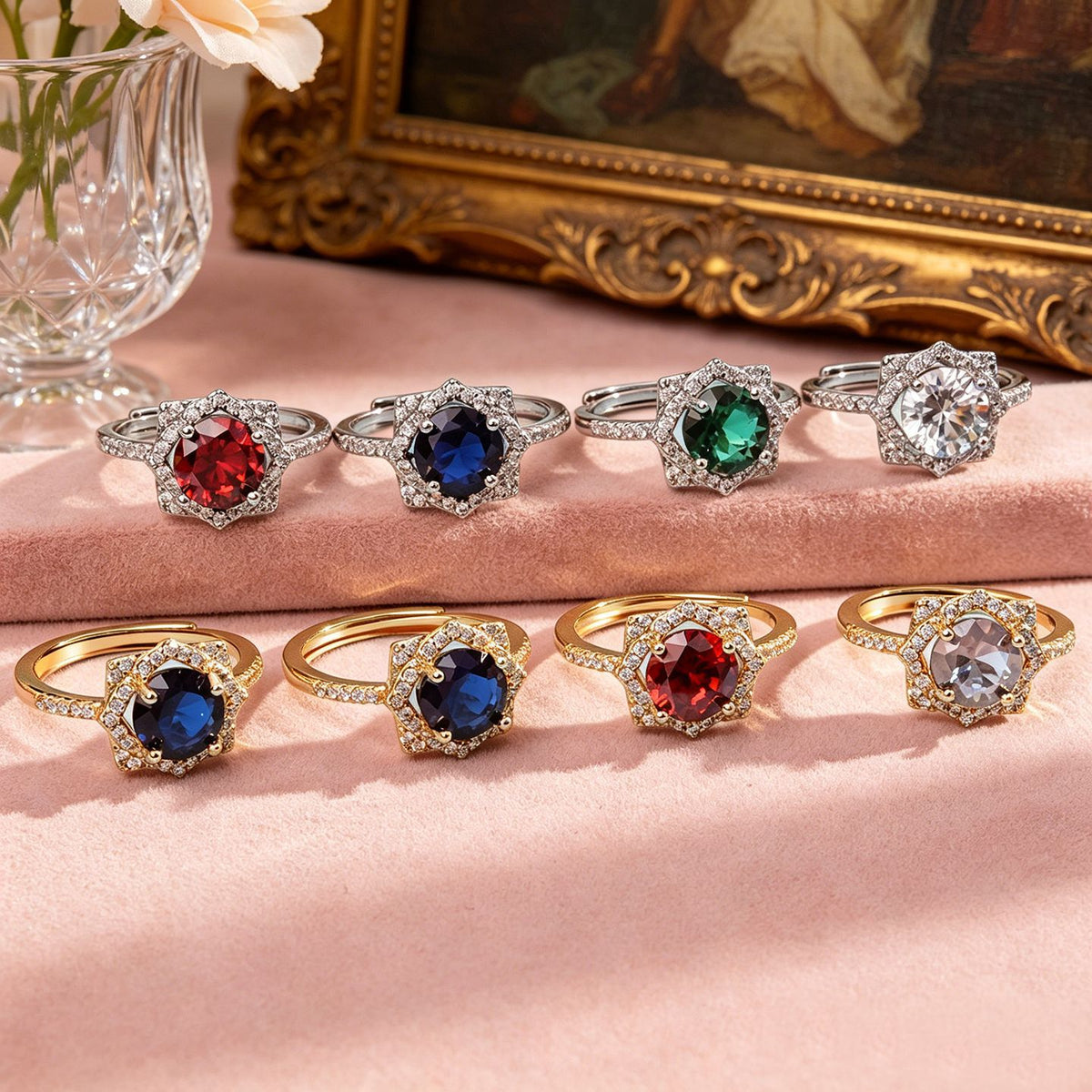 Unique Bohemian Style Japanese-Korean Fashion Colorful Gemstone Open Ring For Women, Romantic Design, Perfect Gift For Girlfriend On Holidays