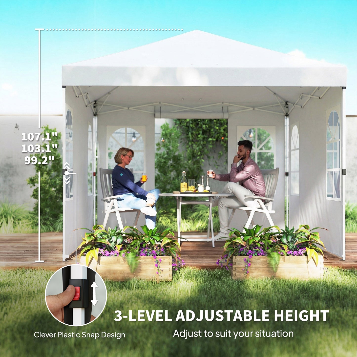 9.6 x 9.6 ft Pop Up Canopy Tent with Sidewalls, One Push Setup, UPF50+ Portable Instant Canopy Shelter, White