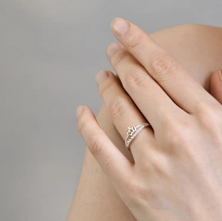 1 Piece 999 Sterling Silver Crown CZ Stackable Ring, Delicate Princess Style, For Daily Wear & Valentine's Gifts
