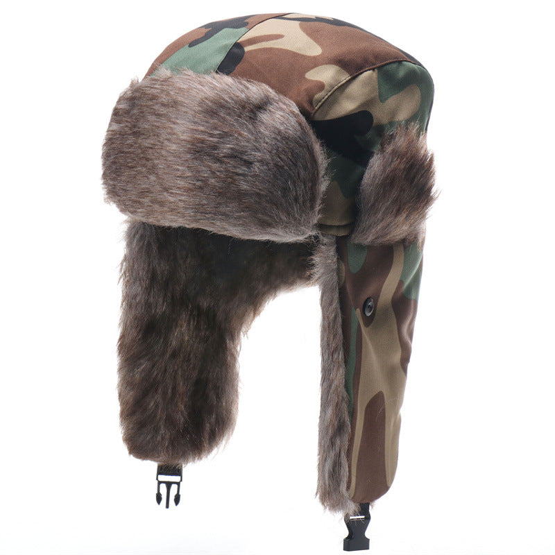 Windproof Mens And Womens Outdoor Thickened Leaf-Camouflage Lei Feng Cap