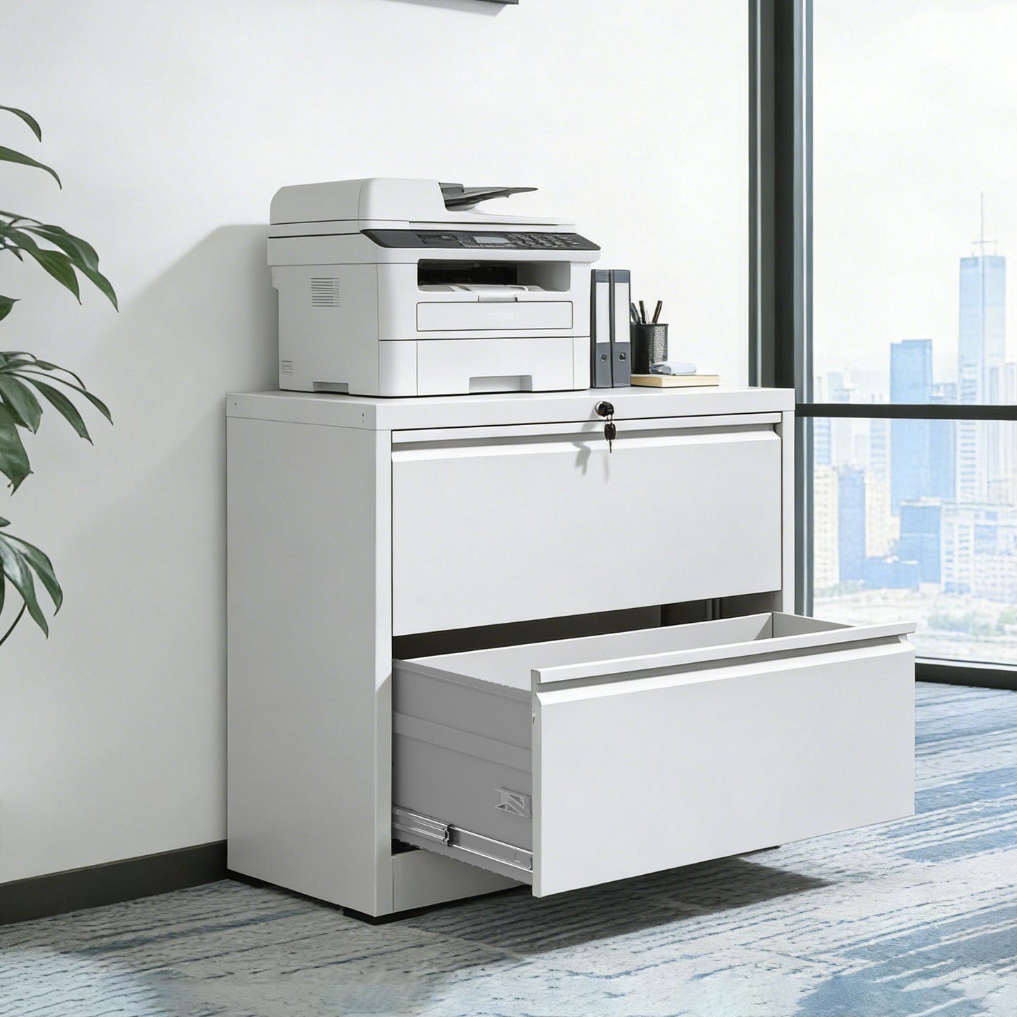 Lateral File Cabinet 2 Drawer, 35.4 Inch Wide Metal Filing Cabinet For Home Office, Locking File Cabinet With Anti-Tip Interlock, Heavy Duty Steel Storage For Letter Legal A4 Files