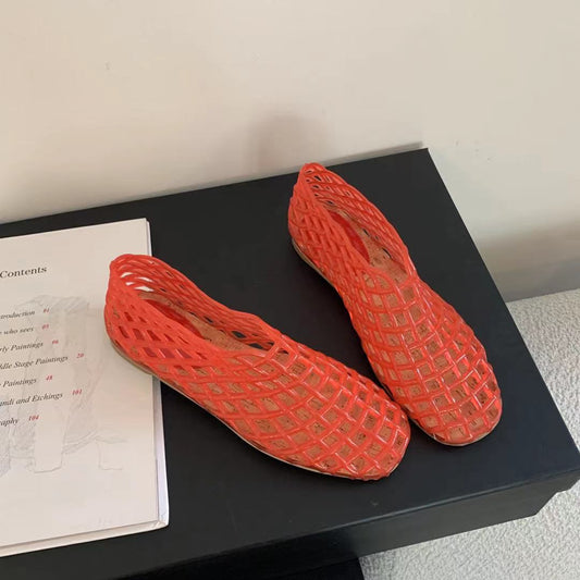 Korean-style Comfortable Versatile Hollow-out Round-toe Flats
