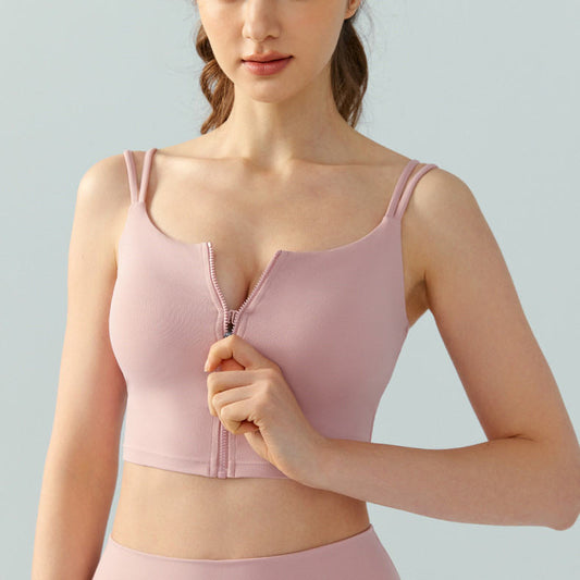 Women's Running Fitness Sports Double-shoulder Strap Front Zipper Yoga Vest Top Bra
