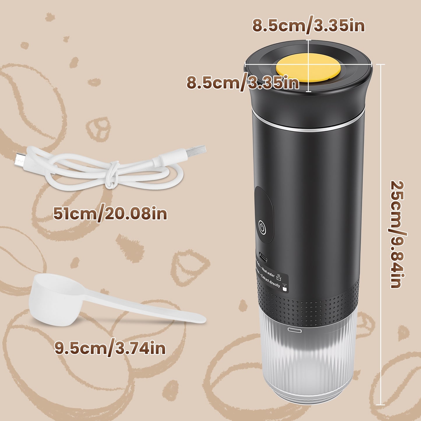 3 In 1 Portable Espresso Machine Cordless Mother Day Self Heating Coffee Maker With 7500mAh Battery Heating 20Bar Pressure Anti Dry Burn Fit For Ground Coffee Capsules For Camping Hiking RV Home