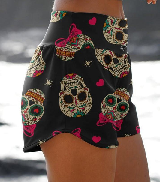 New Arrival Women's High-Waisted Shorts With Printed Skull And Leopard Patterns