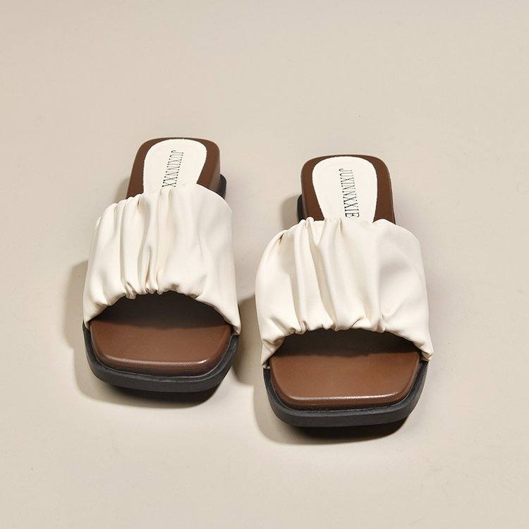 New Arrival Ruched Square Toe Open Toe Platform Slide Sandals, Beach One Strap Sandals