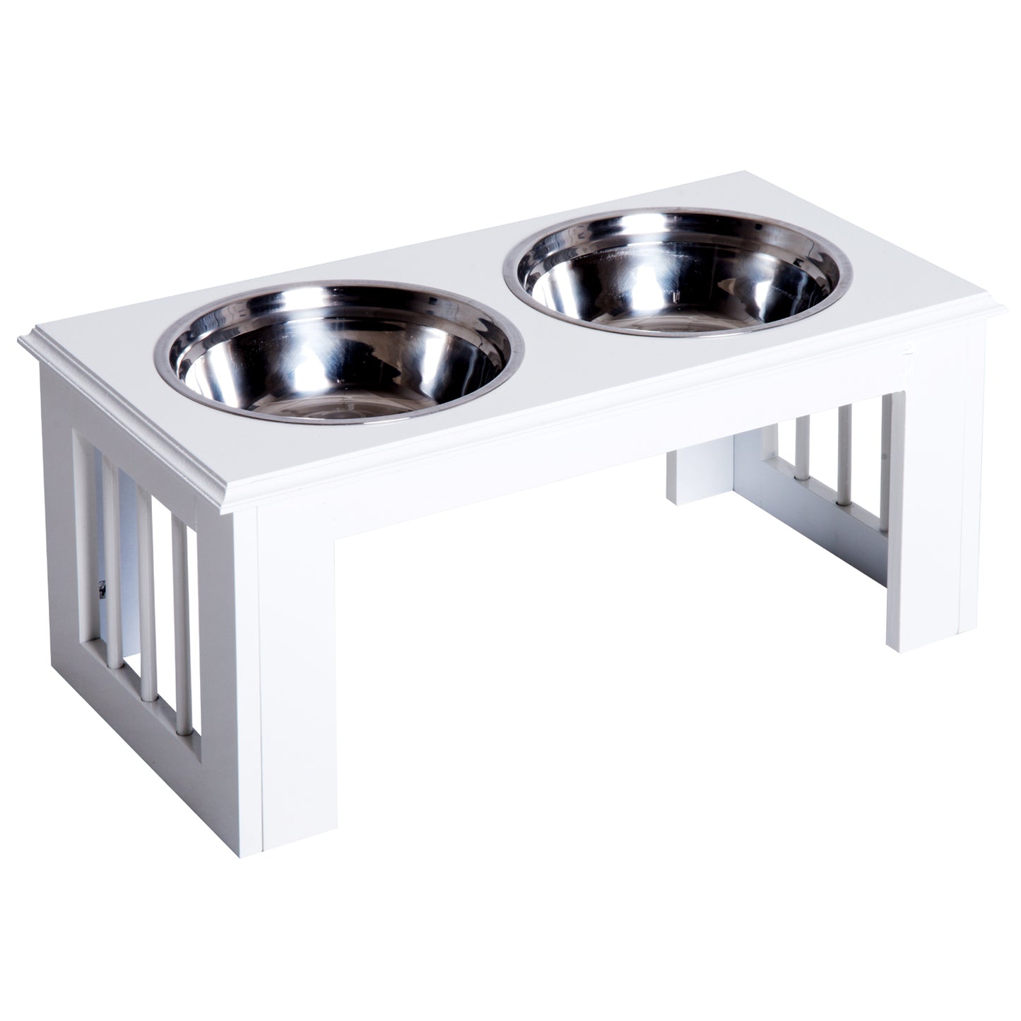 PawHut Raised Dog Feeding Bowls With Stand, Stainless Steel For Medium Dog, 58L X 31W X 25H Cm - White