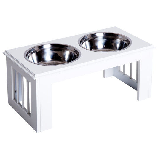 PawHut Raised Dog Feeding Bowls With Stand, Stainless Steel For Medium Dog, 58L X 31W X 25H Cm - White