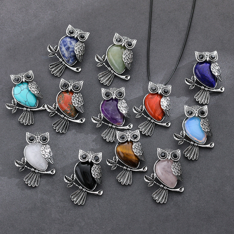 Natural Stone Crystal Pendant Owl Pendant Alloy Accessories Necklace