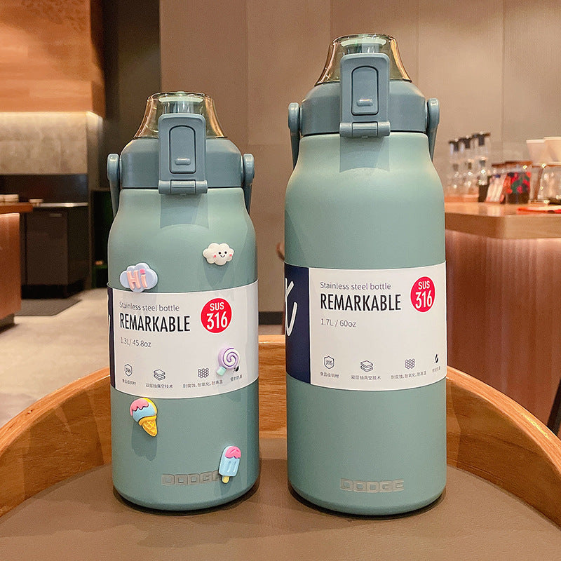 Large-Capacity Sports And Fitness Insulated Water Bottle With Straw