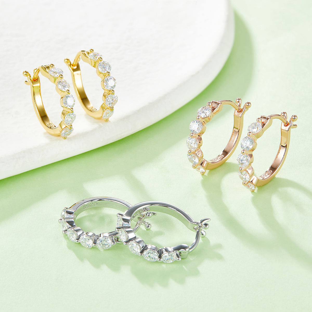 S925 Sterling Silver 10pcs Moissanite Hoop Earrings For Women 17mm Platinum Plated GRA Certified Hypoallergenic Gift Box