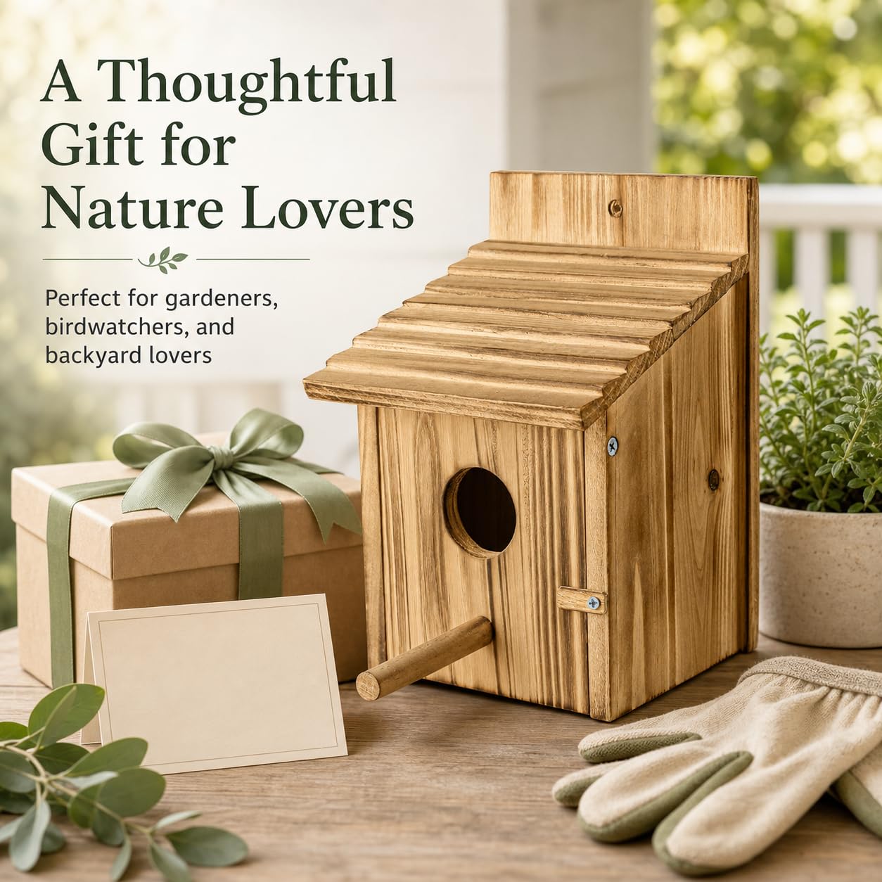 Wooden Bird House For Outside, Hanging Natural Wood Birdhouse With Perch, 1.5in Entrance & Side Clean-Out Door For Bluebirds, Wrens And Finches, Garden Decor