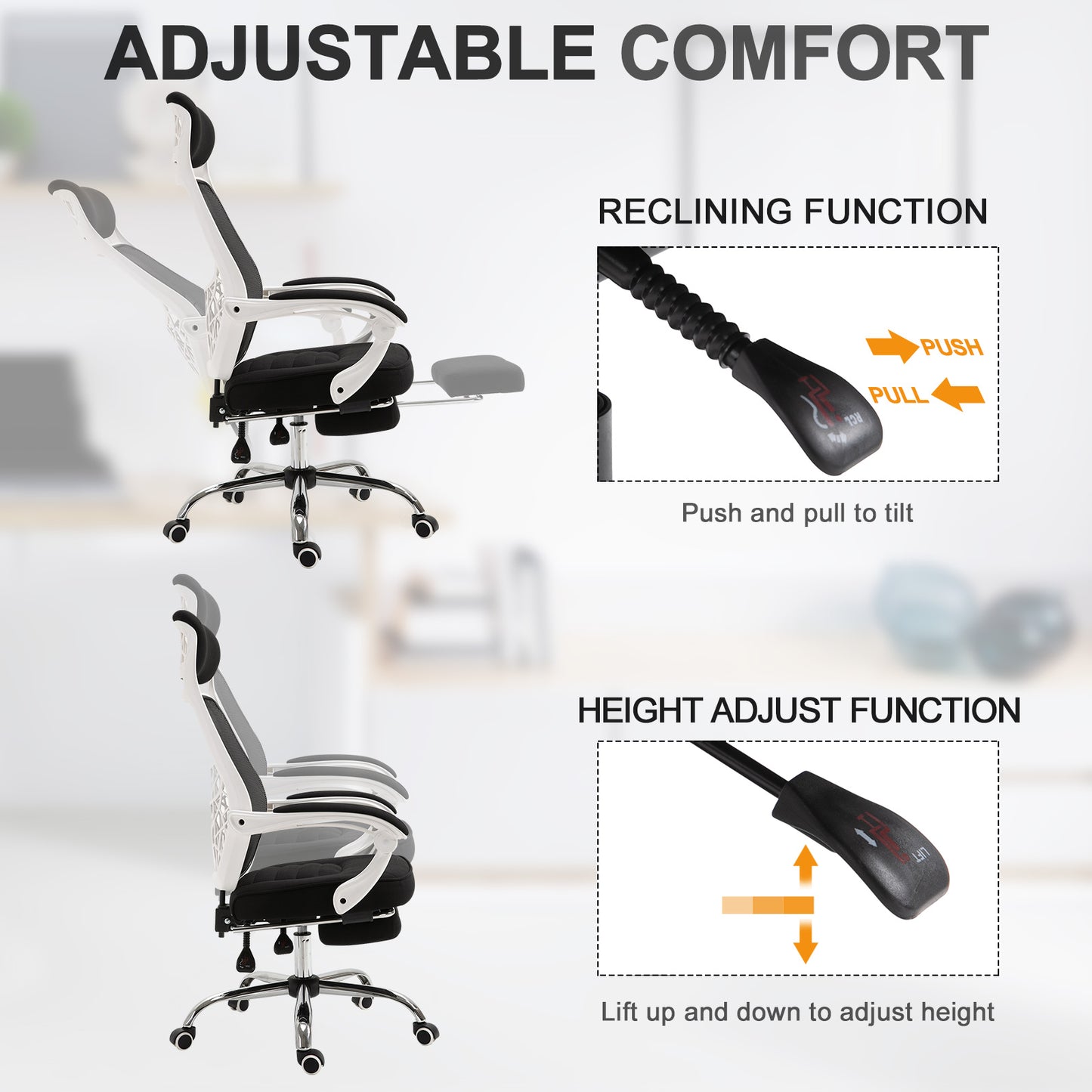 Ergonomic High Back Mesh Office Chair Swivel Reclining Computer Desk Chair with Retractable Footrest, Headrest, Padded Armrest