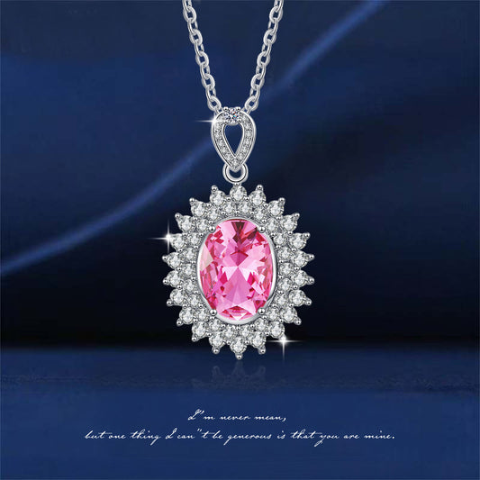 Europe And The United States Cross-border Wish Best Selling Diamond Egg-shaped Powder Zirconium Single Pendant Sunflower Necklace Temperament Female Cross Chain
