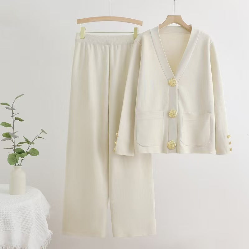 Womens New AutumnWinter Loose Casual Wide-Leg Pants Set