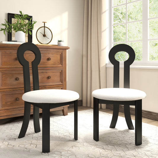 Vintage Rubber Solid Wood Dining Chair, Sheep Plush Dining Chair, Armless Dining Chair, Suitable For Small Home Dressing Room Model Room, Black Set Of 2