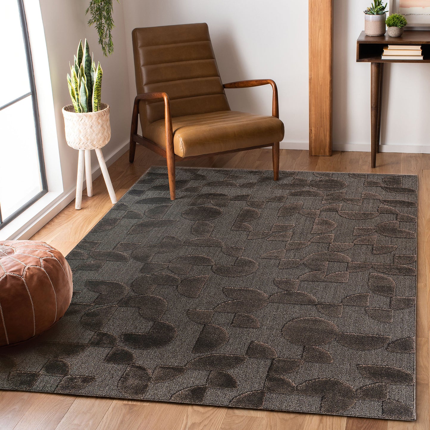 Step Collection High-Low Brown Indoor Area Rug, 5'3''x7'6'', Modern, Contemporary, Geometric, Bohemian, Bedroom, Kitchen, Living Room, Non Shedding Carpet