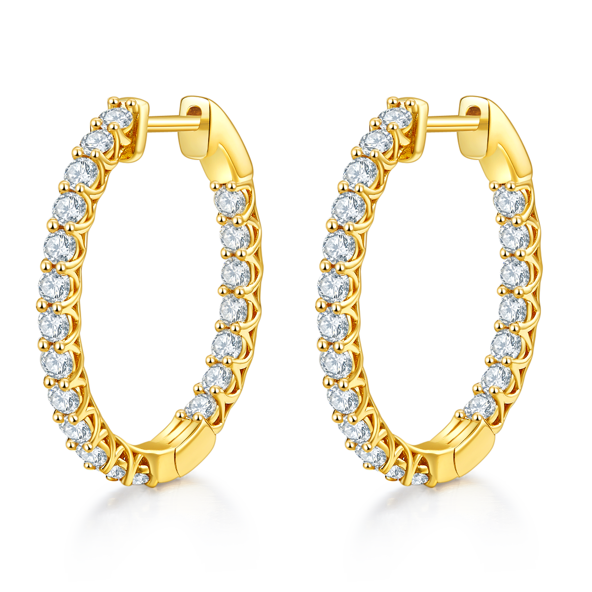 4.2g S925 Sterling Silver Moissanite Hoop Earrings, 25mm Round Pave Hoops With GRA Certificate, Platinum Plated, Rose Gold Or Gold Available, Luxury Gift Box Set For Women