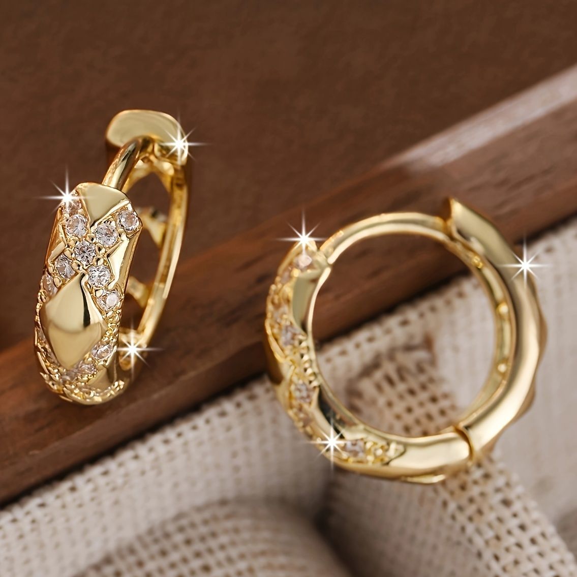 Classic Rhombus Lattice Full Zircon Click Hoop Earrings, Light Luxury Gold Plated Earrings, Niche Jewelry Gift For Girlfriend Best Friend Birthday Anniversary