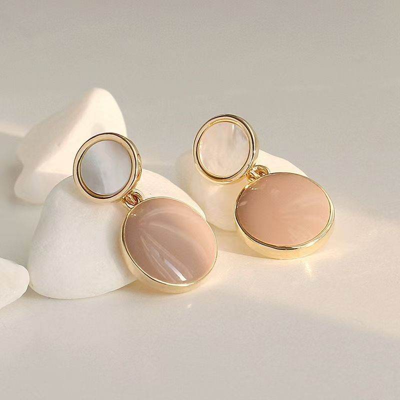 High-End Natural Shell Stud Earrings, Enamel Dangle Earrings For Women, Korean Cold Minimalist Personalized Hong Kong Retro Style Elegant Drop Ear Jewelry