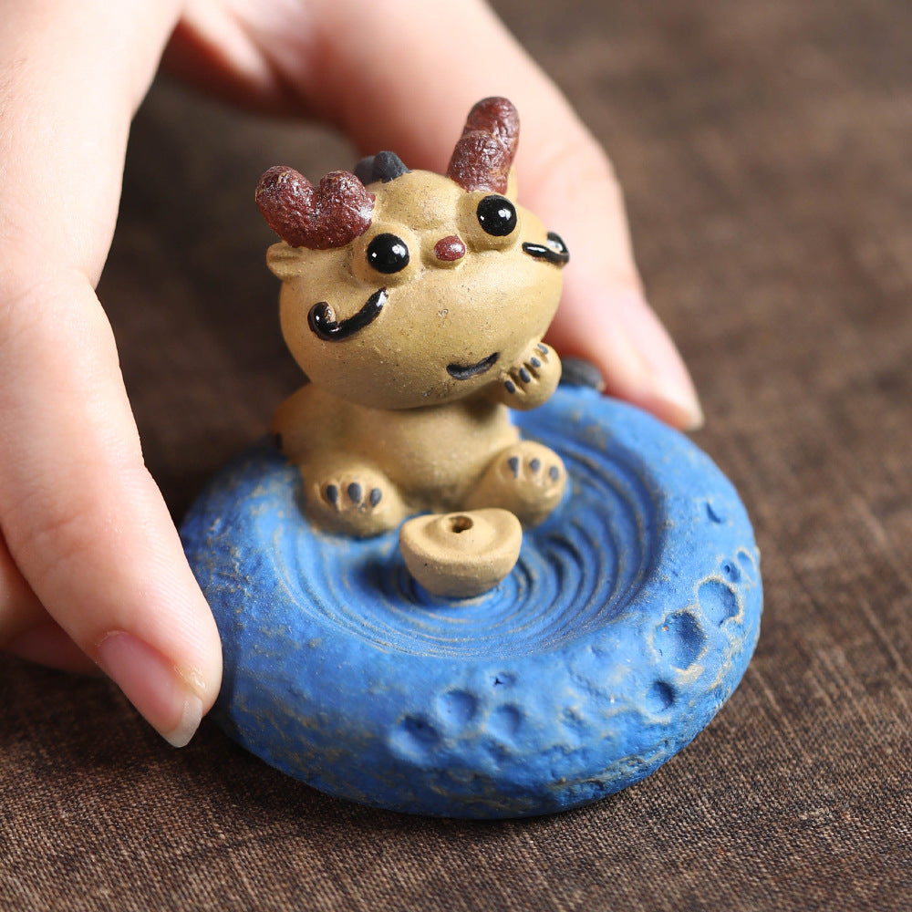 Purple Clay Tea Pet Sheep Ornament Handmade Zodiac Incense Holder