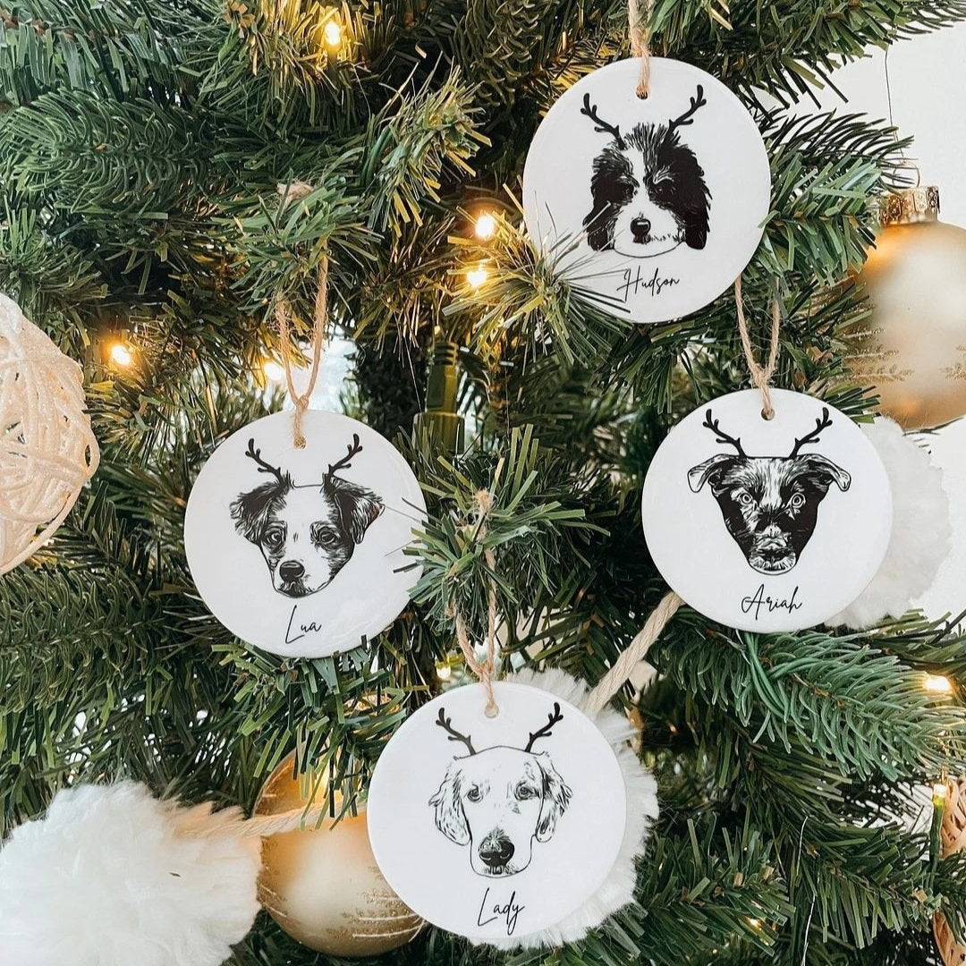Personalized Pet Portrait Ceramic Pendant Christmas Ornament