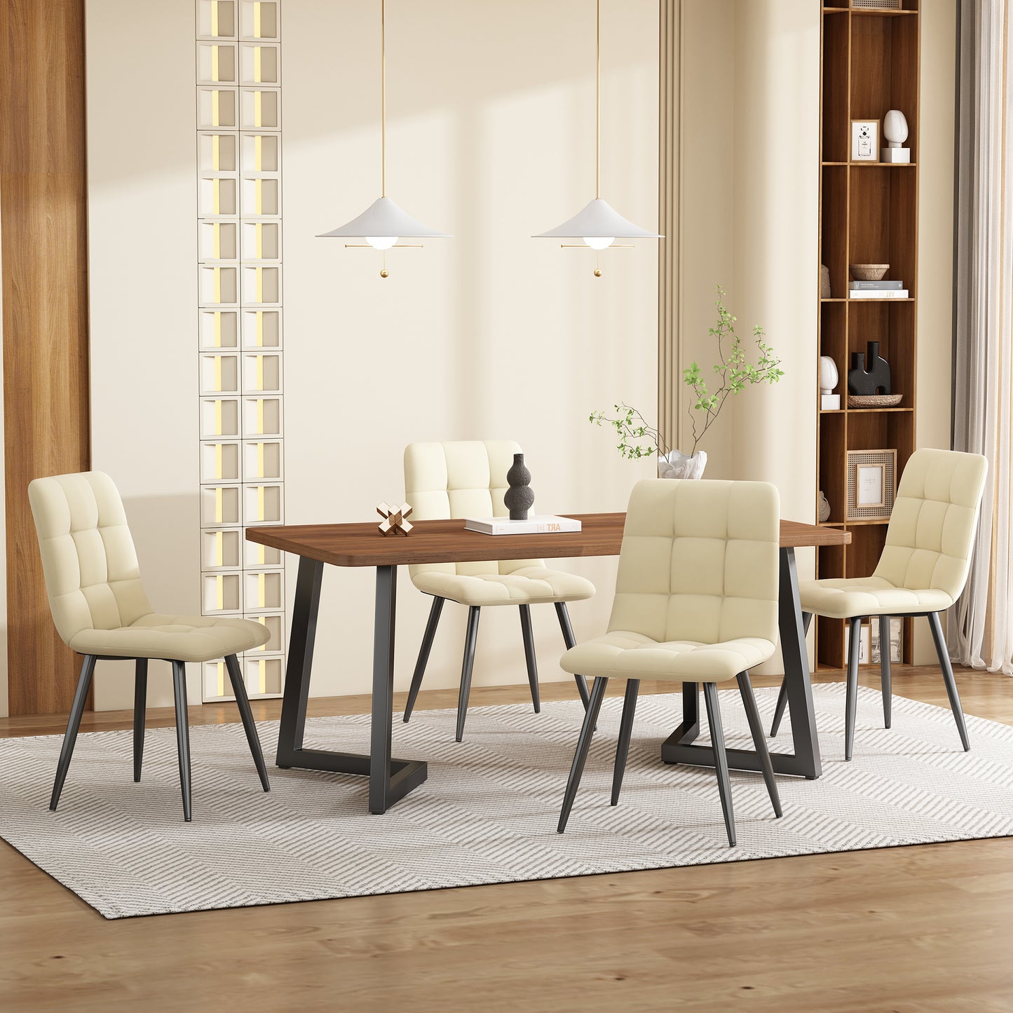 117x68cm Dining Table,  1pcs , Metal Frame Rectangular Dining Table, Wood Grain Kitchen Table With Metal Legs For Dining Room Living Room, Black  Walnut Color