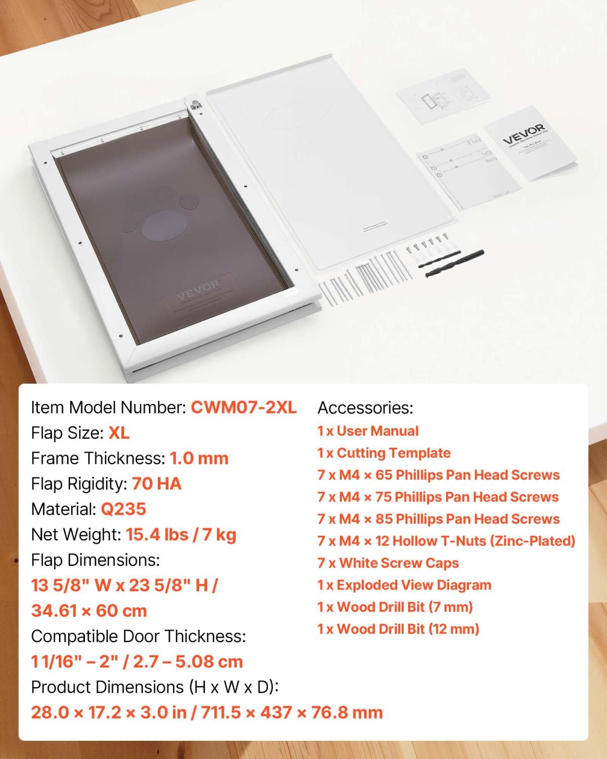Pet Door, X-Large, With Double Magnetic Flaps And Metal Frame, Strong And Weatherproof Dog Door For Interior And Exterior Doors, Easy To Install, Easy In-and-Out Access For Doggies, White
