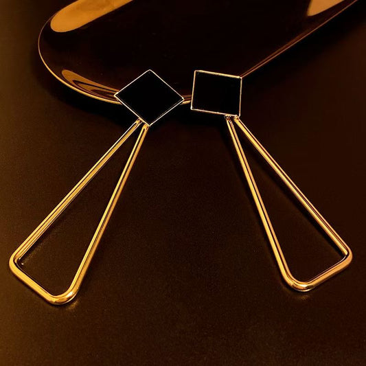 Bold Metal Earrings, Retro Hong Kong & Korean Style Long Geometric Dangles, Face Slimming