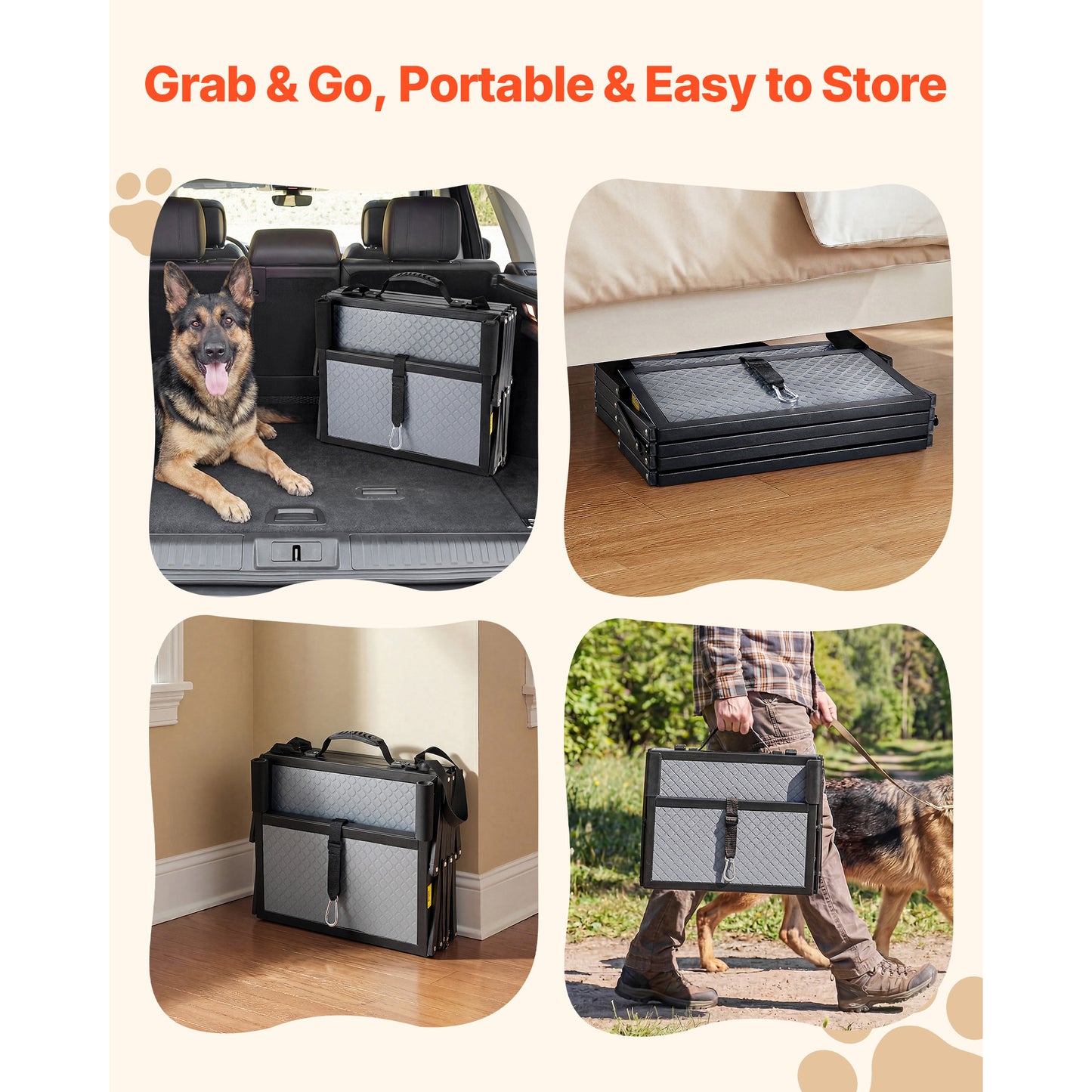 Dog Stairs For Car, 4 Steps Extra Wide Foldable Dog Ramp For Large Dogs With Non-Slip Surface, Portable Lightweight Pet Stairs Ladder For Car, SUV, Truck, High Bed, Sofa, Support Up To 400 Lbs