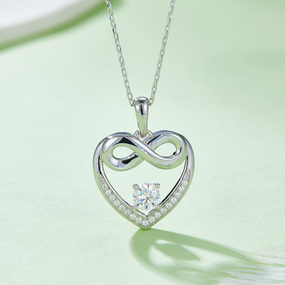 4.8g S925 Sterling Silver 5mm Moissanite Infinity Heart Necklace 45cm  17 Stones Pendant With GRA, Platinum Plated Jewelry Gift Box Set For Women