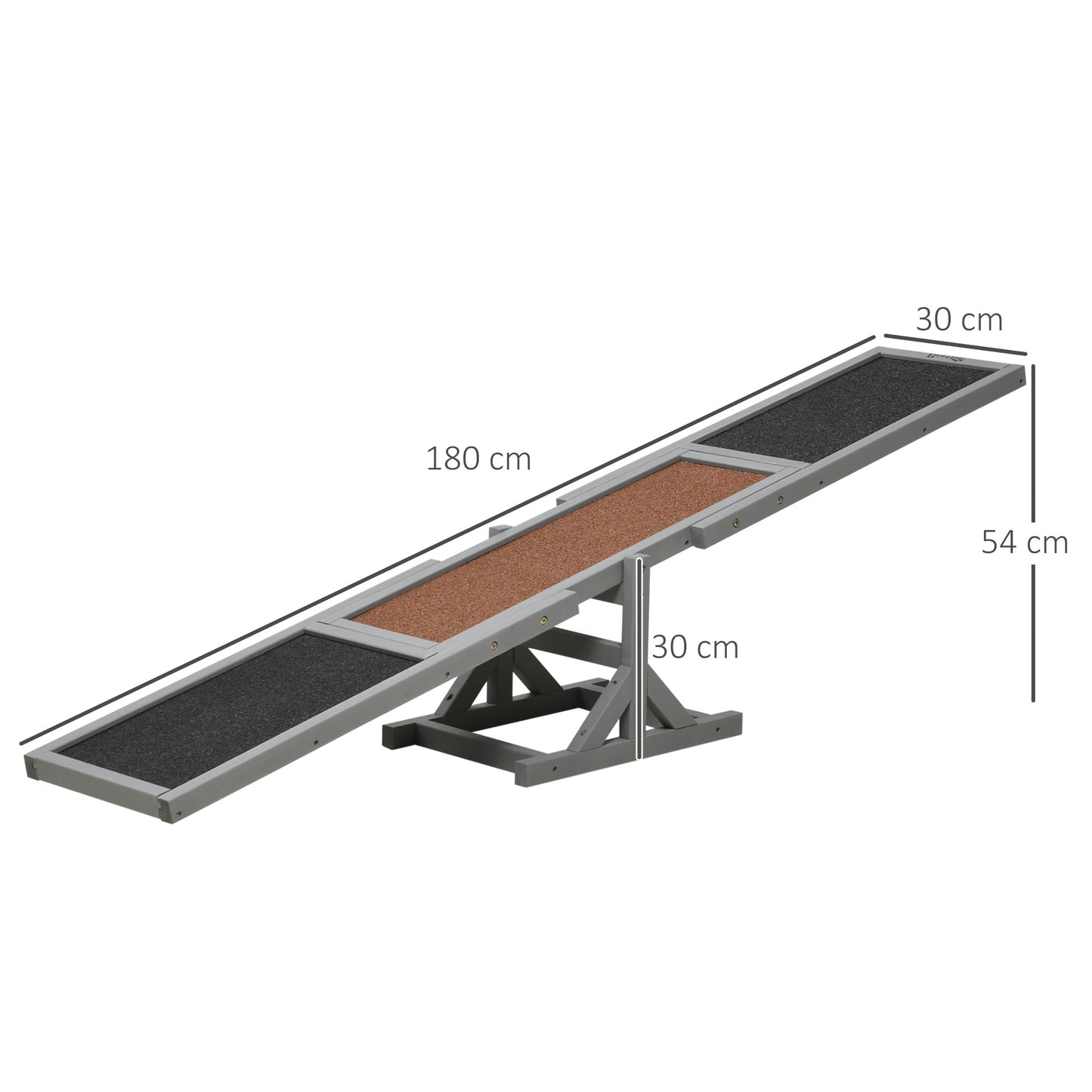 PawHut Wooden Pet Seesaw For Big Dogs, Dog Agility Equipment With Anti-Slip Surface - Grey