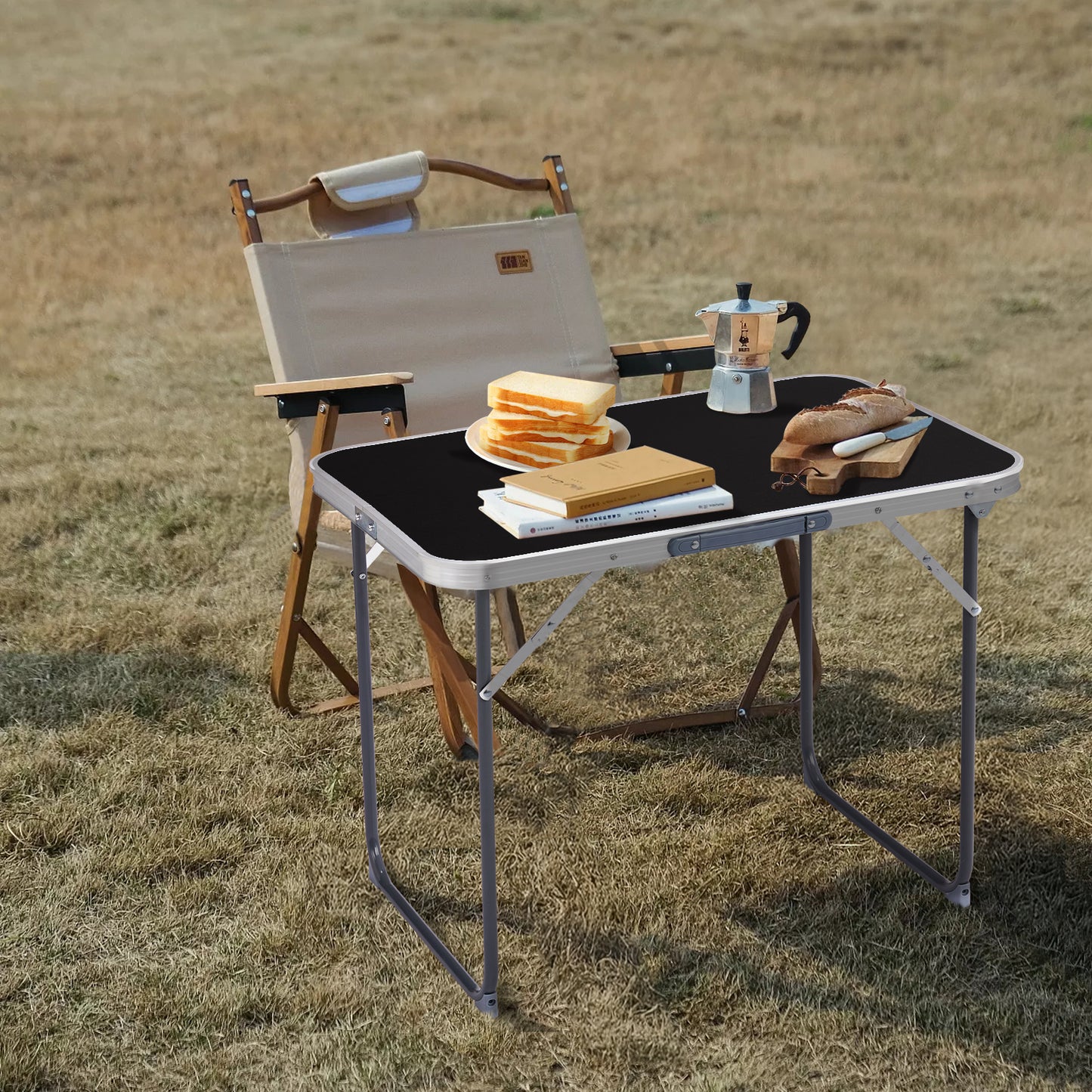 2.3ft  Portable Aluminum Folding Camping Table, Indoor Outdoor Lightweight Foldable Picnic Desk, 70-50cm Heavy Duty Small Fold Up Table