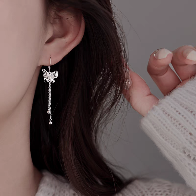 1 Pair 999 Sterling Silver Filigree Hollow Butterfly Long Tassel Drop Earrings, Elegant & Versatile, Perfect For Daily, Dating & Gifting, Ideal Valentine's Gift