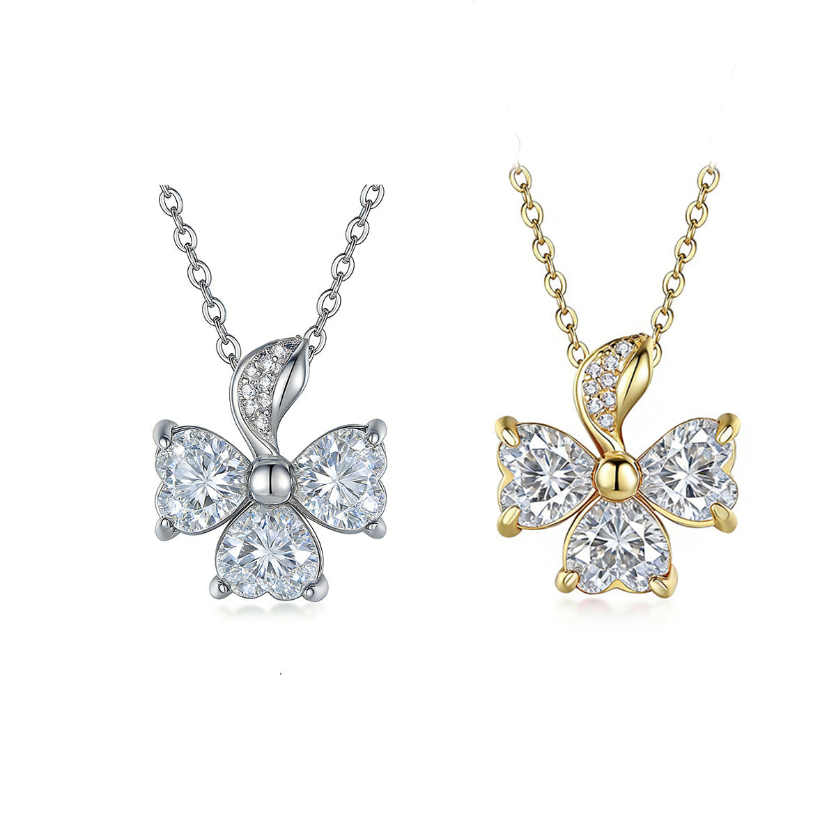 S925 Sterling Silver 3-Leaf Clover Moissanite Necklace 3pcs 6x6mm Heart Cut Stones GRA Certified 45cm Platinum Gold Plated Gift Box