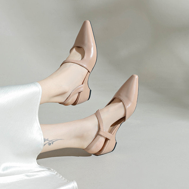 Women's Pointed Toe Block Heel Mary Jane Sandals, 2026 New Gentle Style Backless Versatile Pumps
