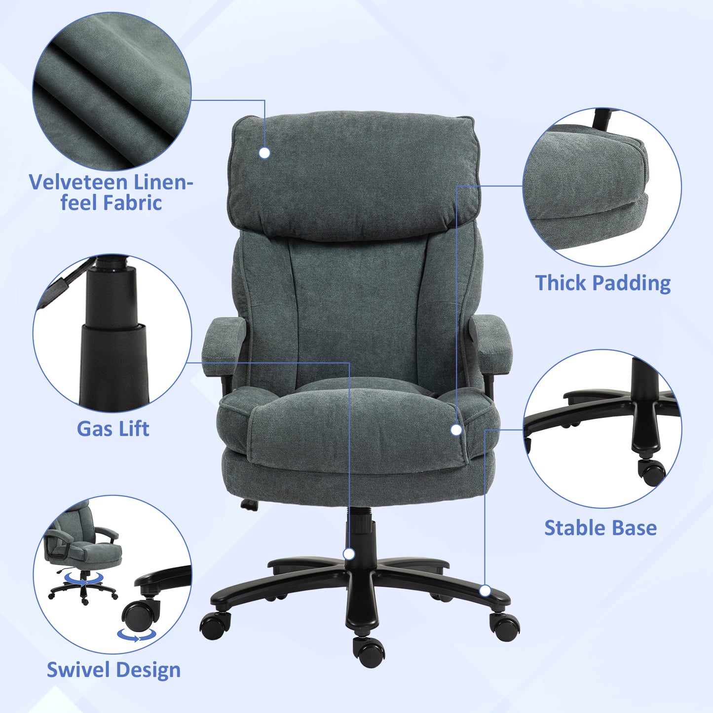 Big and Tall Executive Office Chair, Up to 450 lbs. Heavy Duty Desk Chair, Computer Chair for Heavy People, Gray