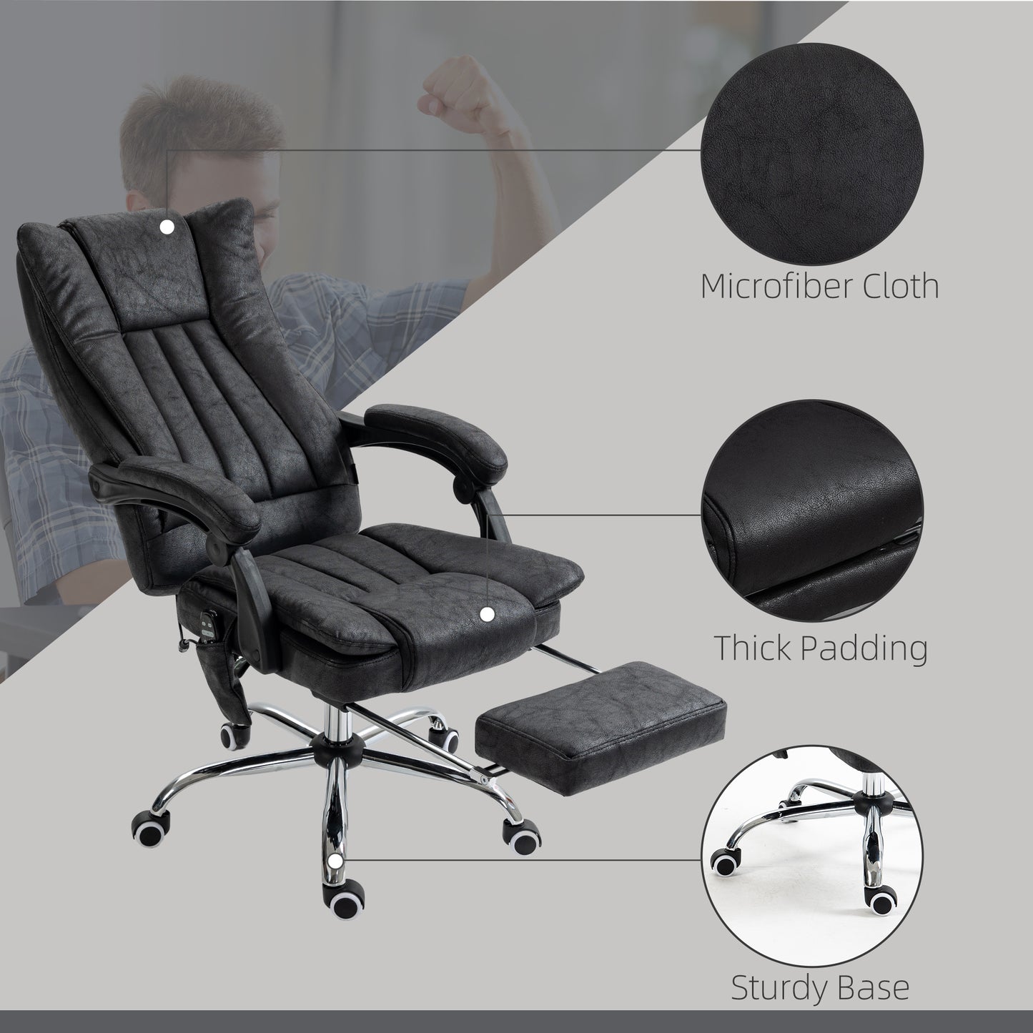 Massage Office Chair, 6 Points and Heat, Reclining Computer Chair with High Back, Adjustable Height and Footrest, Black
