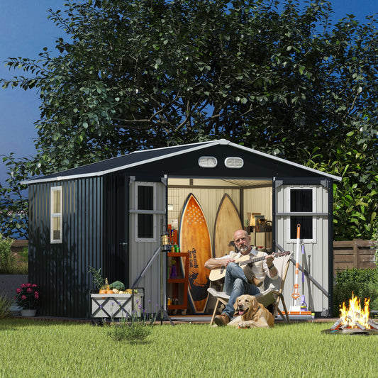 Outdoor Storage Shed, 8x10  Protective Film, Four Daylight Windows Lockable Doors,A Practical And Thoughtful Gift,two Colors Can Be Freely Selected Dark Gray Storage Sheds