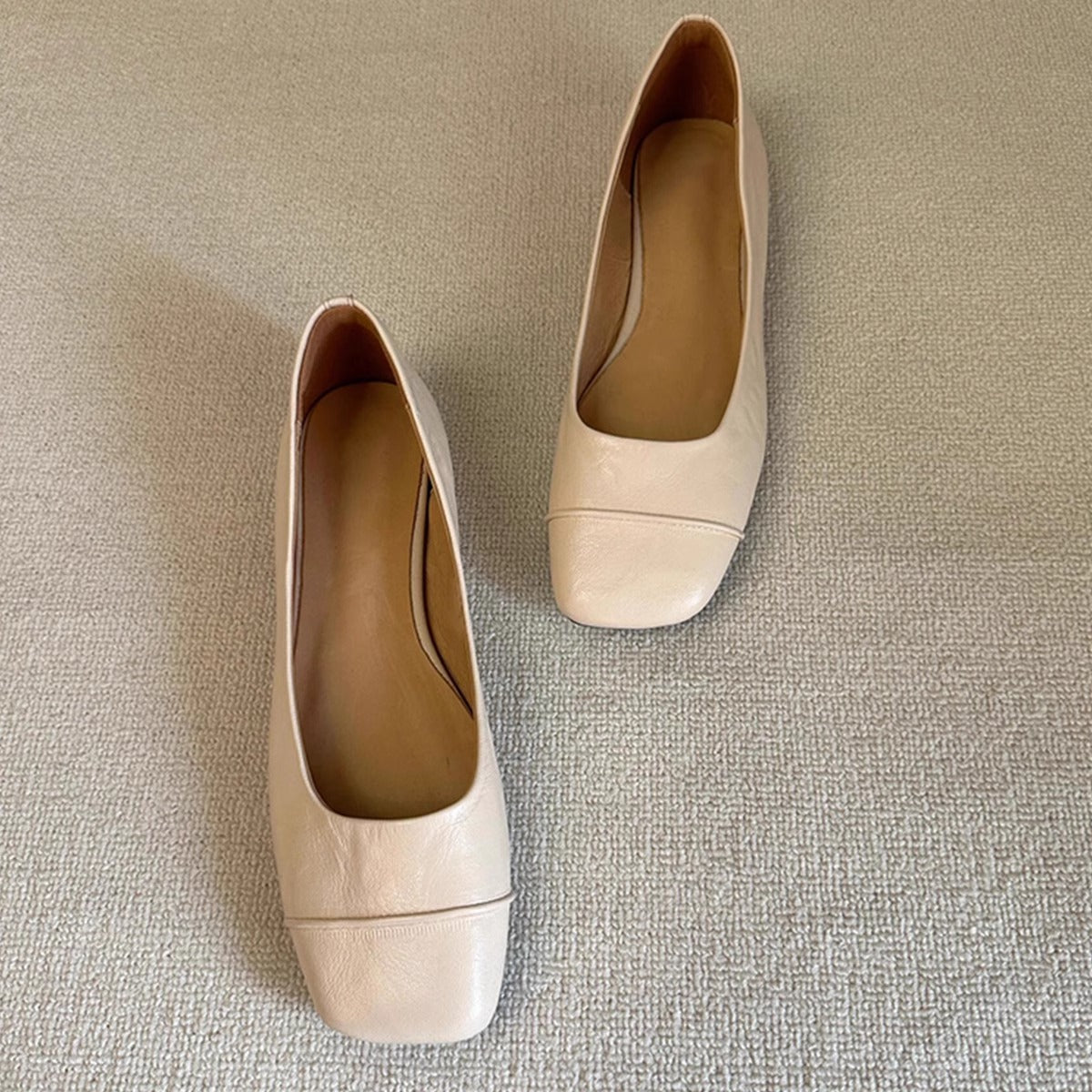 Retro Square-toe Leather Low-cut Office Pumps