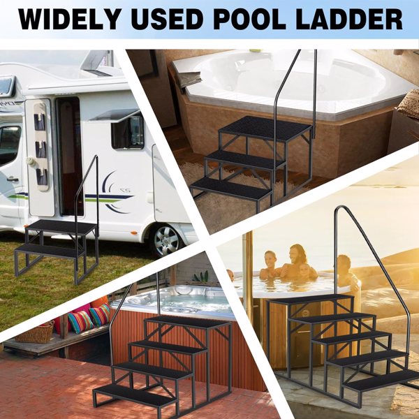 Swimming Pool Ladder Above Ground, RV Steps With Handrail, Heavy Duty Pool Step Hot Tub Steps, 660 Lbs Weight Capacity Camper Step Stool Mobile Home Stair For Getting High  4 STEP, 2 HANDRAIL